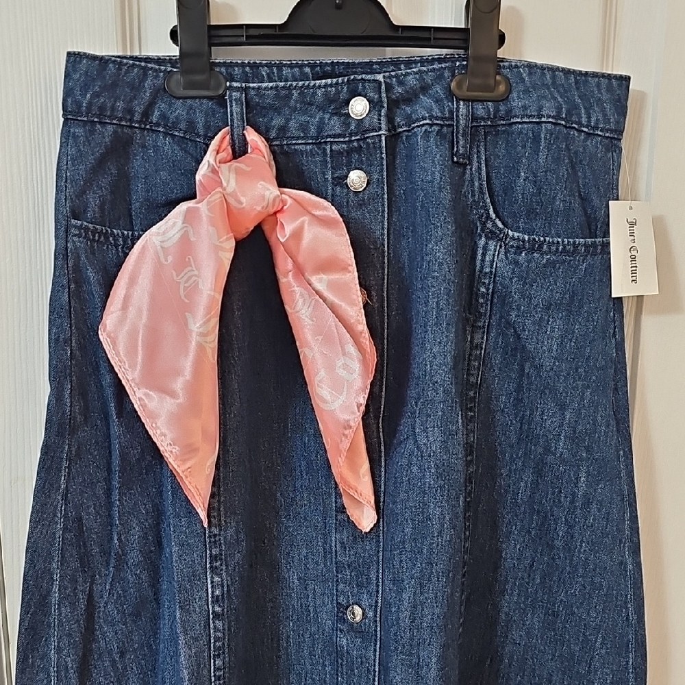 Juicy Couture Denim Midi Skirt with Pink Accent